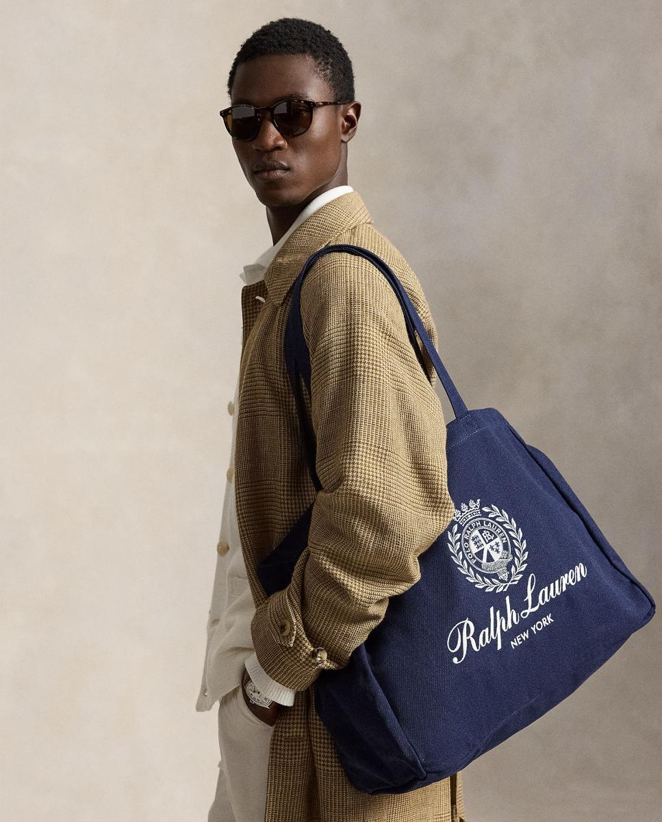 Mala Tipo Tote de Algodão com Escudo e Logótipo Azul-marinho-6