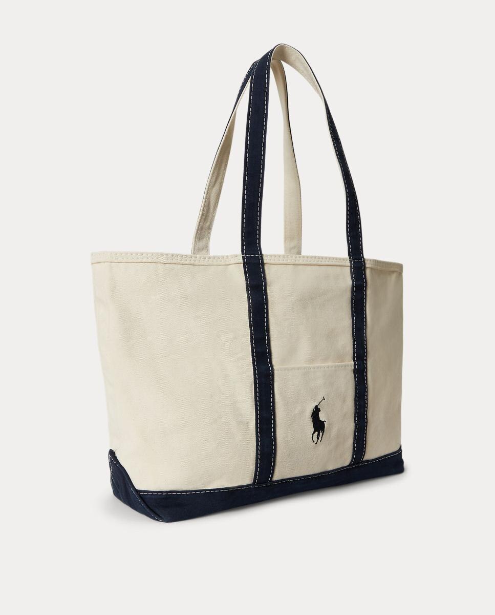 Mala Tipo Tote de Lona Fina com Big Pony Creme-3
