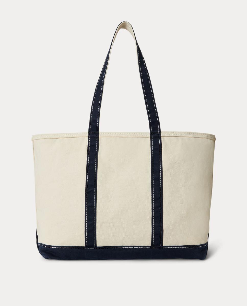 Mala Tipo Tote de Lona Fina com Big Pony Creme-4