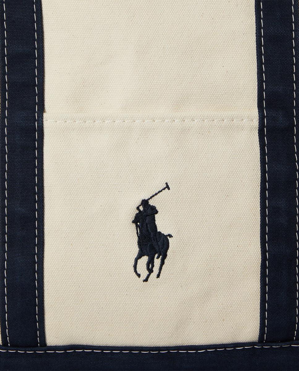 Mala Tipo Tote de Lona Fina com Big Pony Creme-6