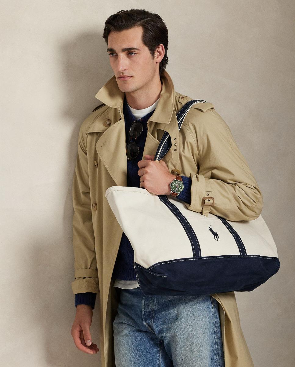 Mala Tipo Tote de Lona Fina com Big Pony Creme-7