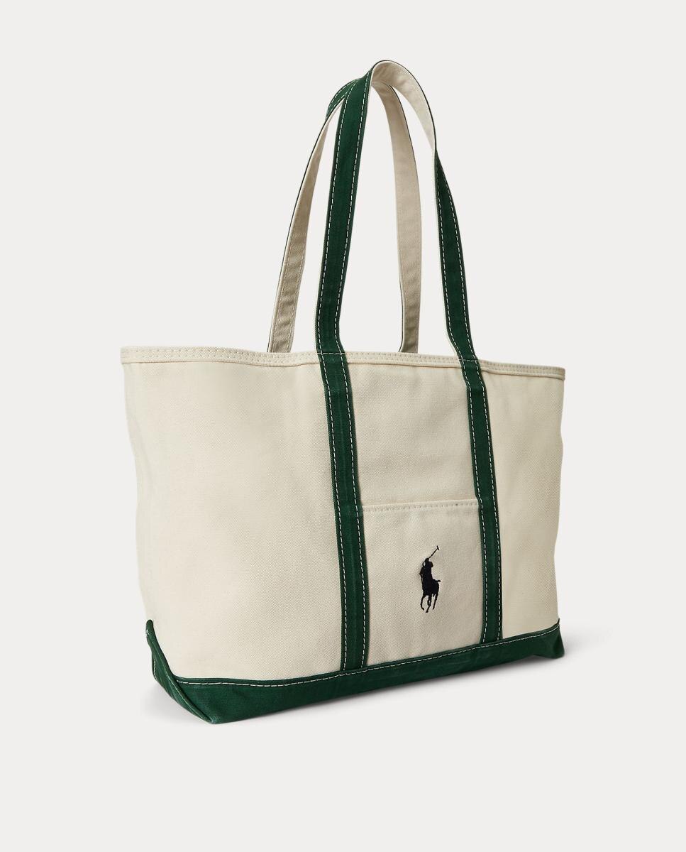 Mala Tipo Tote de Lona Fina com Big Pony Creme-2