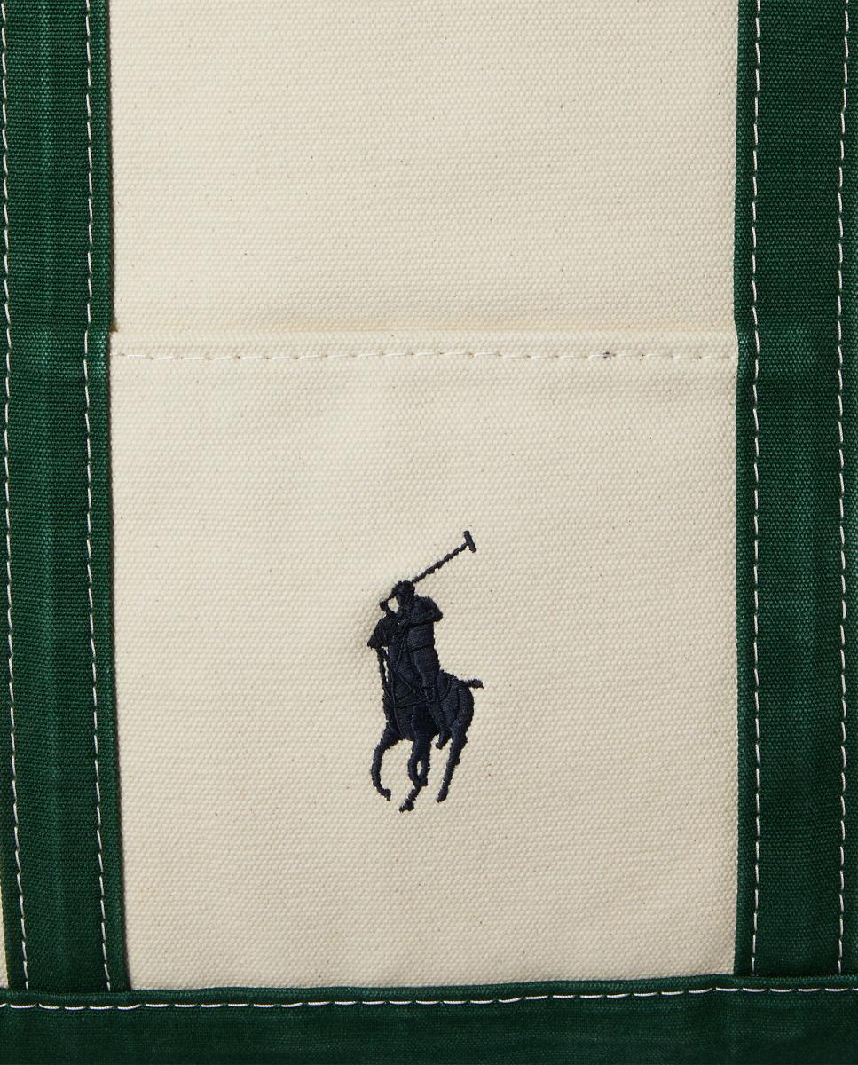 Mala Tipo Tote de Lona Fina com Big Pony Creme-5