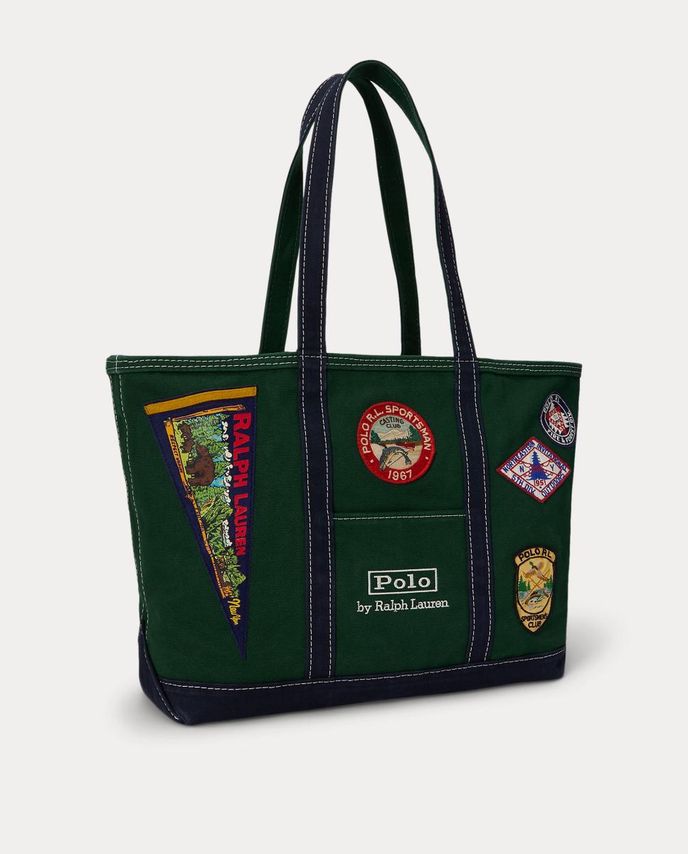 Mala Tipo Tote de Ombro em Lona Fina com Remendos Verde-3