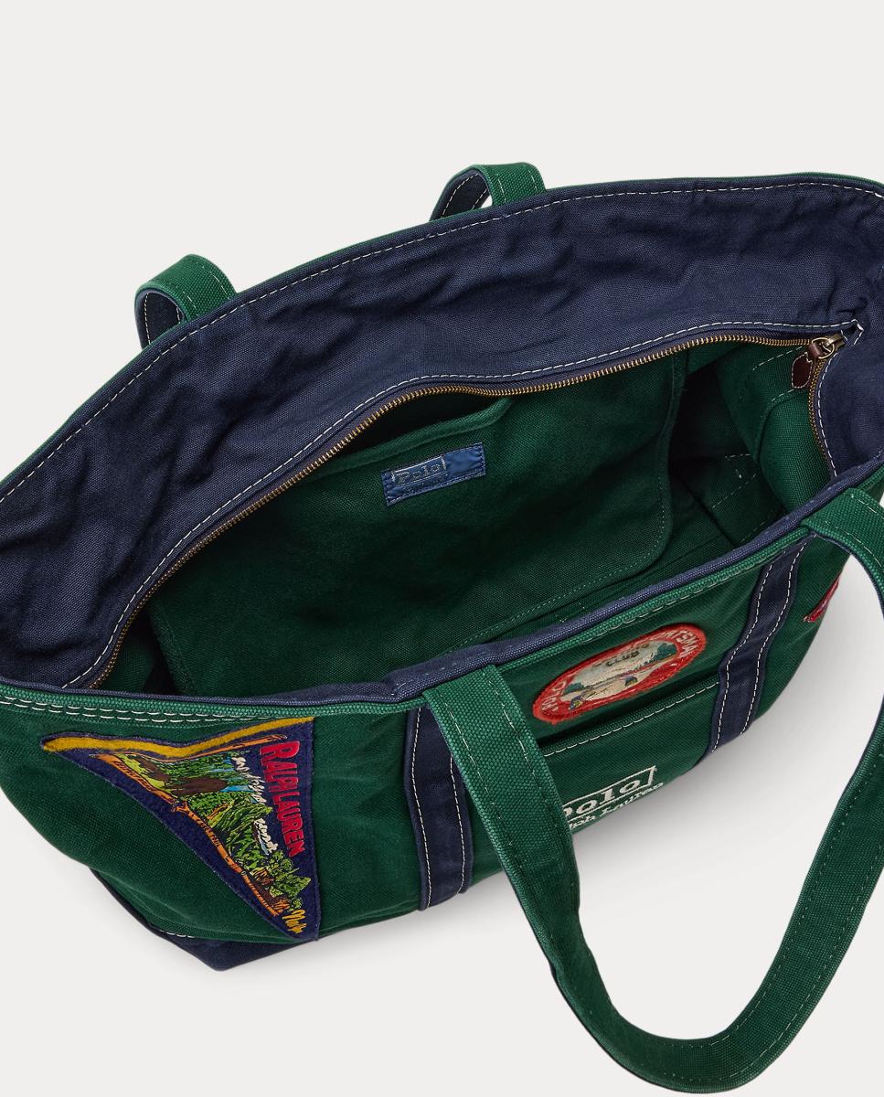Mala Tipo Tote de Ombro em Lona Fina com Remendos Verde-5