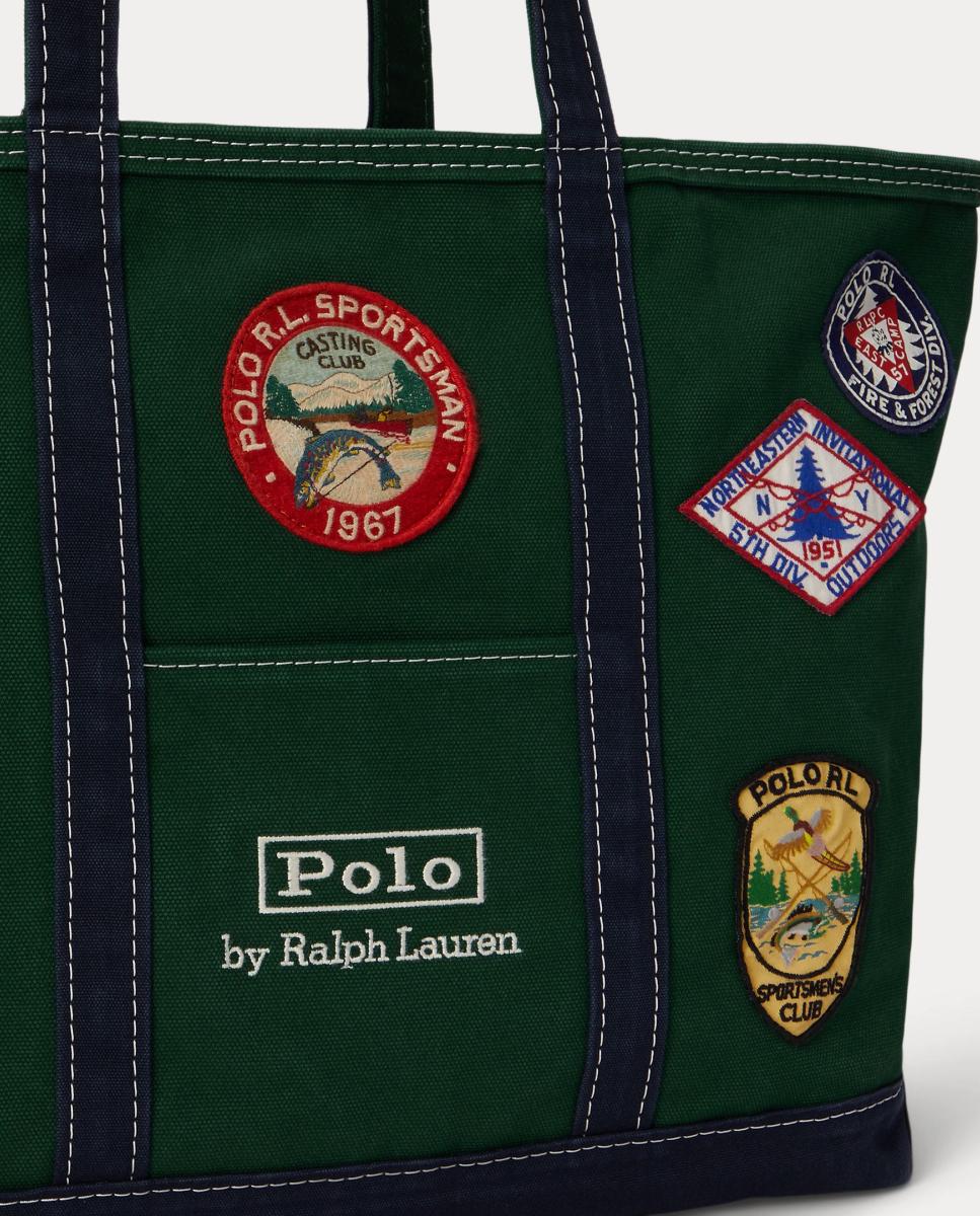 Mala Tipo Tote de Ombro em Lona Fina com Remendos Verde-6
