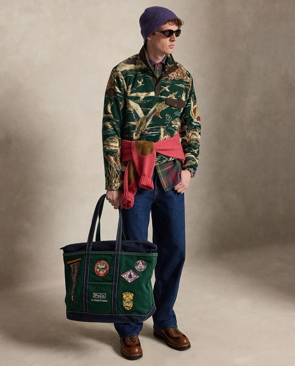 Mala Tipo Tote de Ombro em Lona Fina com Remendos Verde-8