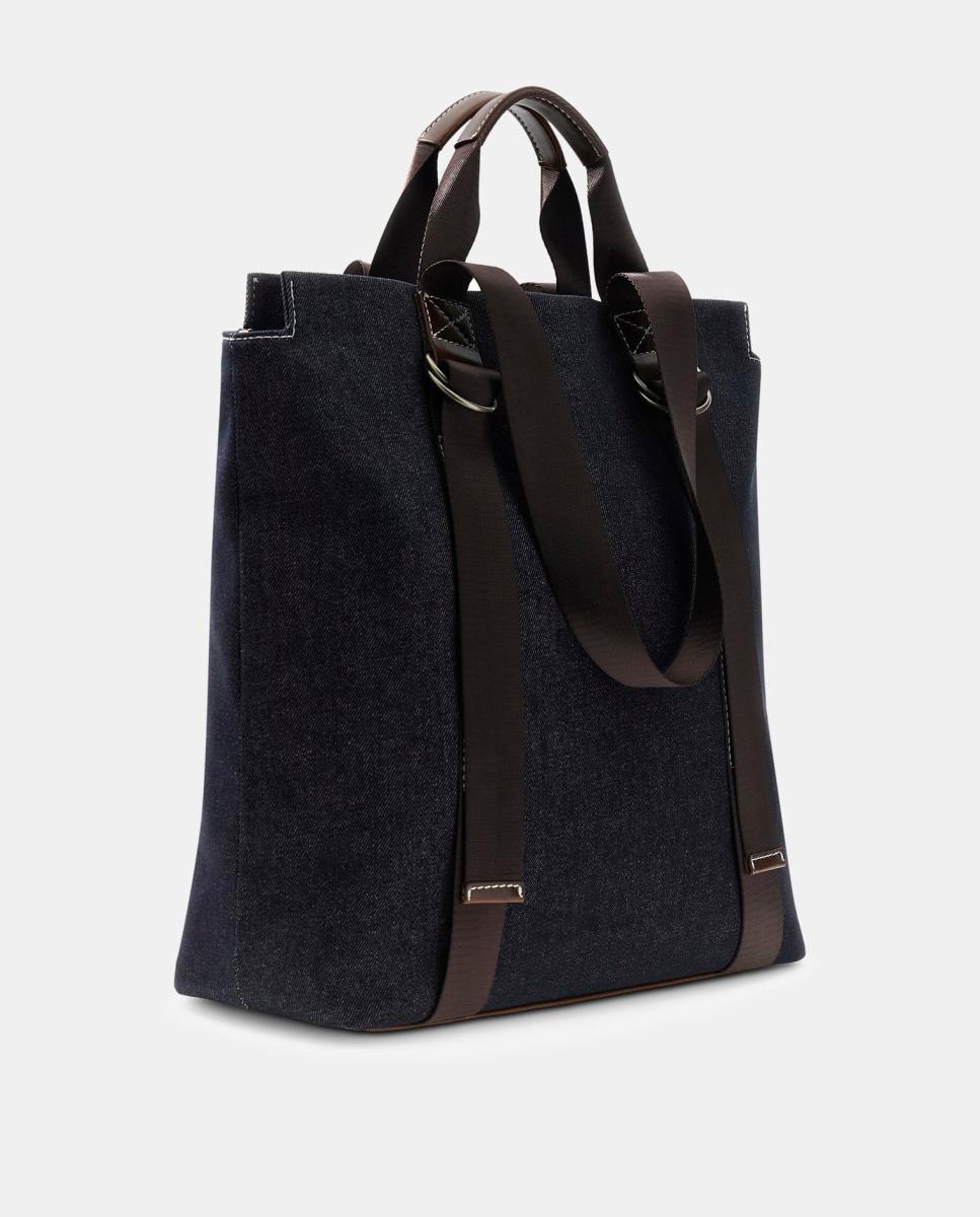 Mala Tipo Tote de Formato Vertical com Estrutura Flexível Azul-2