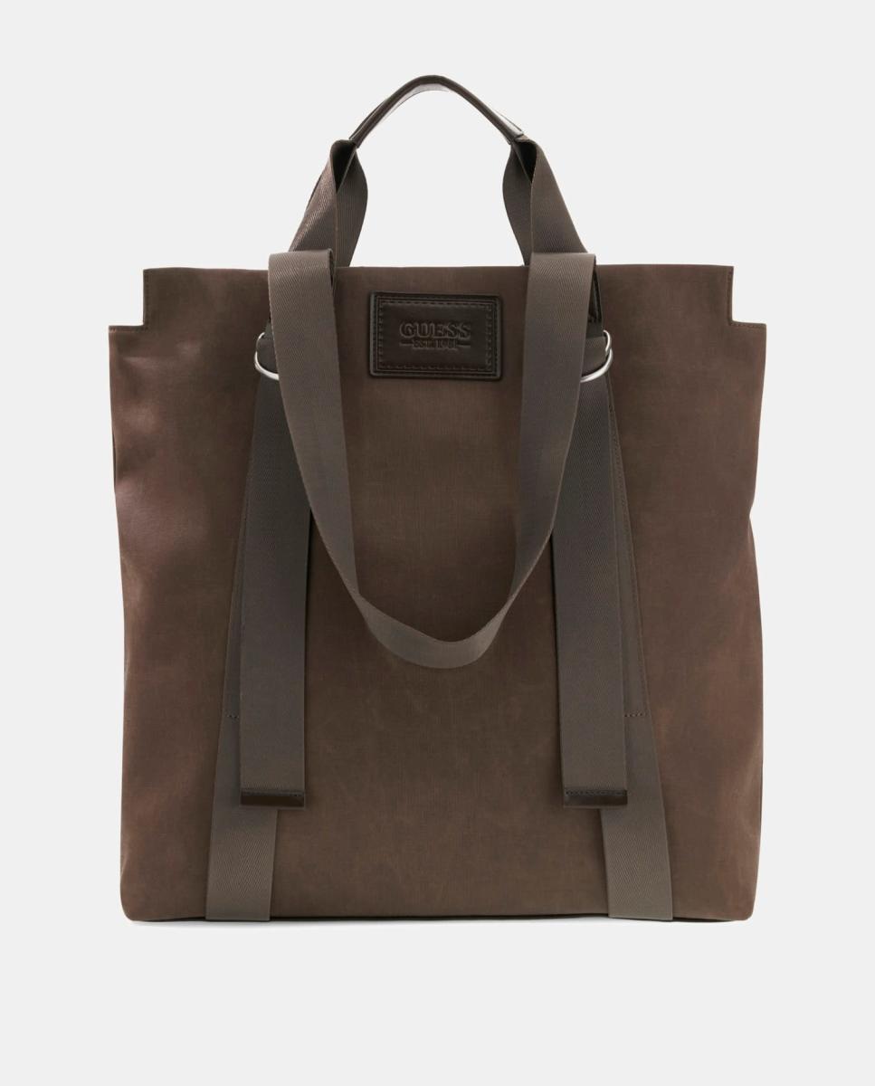 Bolso tote de hombre de formato vertical con estructura flexible - Guess - Marrón oscuro Marrón oscuro-1