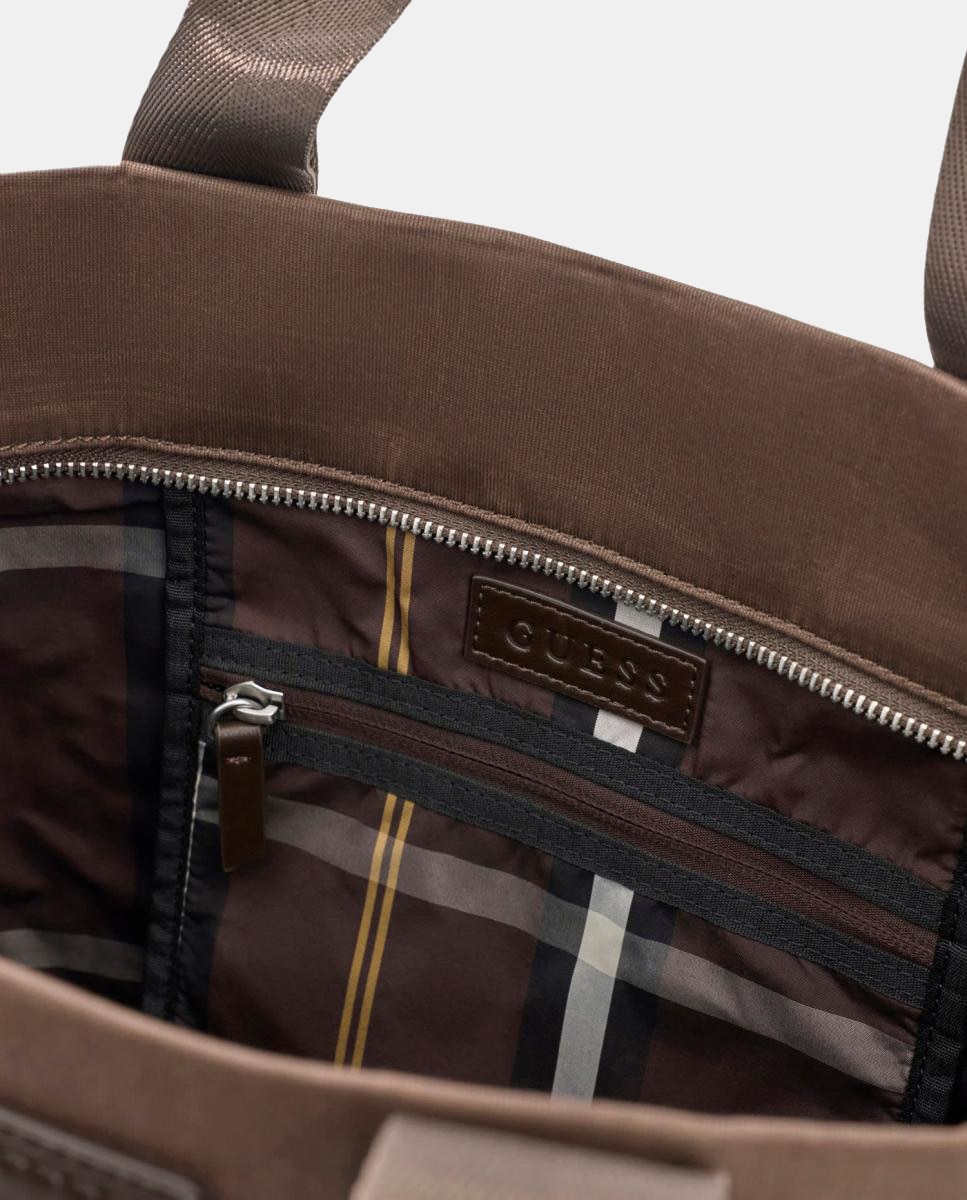 Bolso tote de hombre de formato vertical con estructura flexible - Guess - Marrón oscuro Marrón oscuro-3