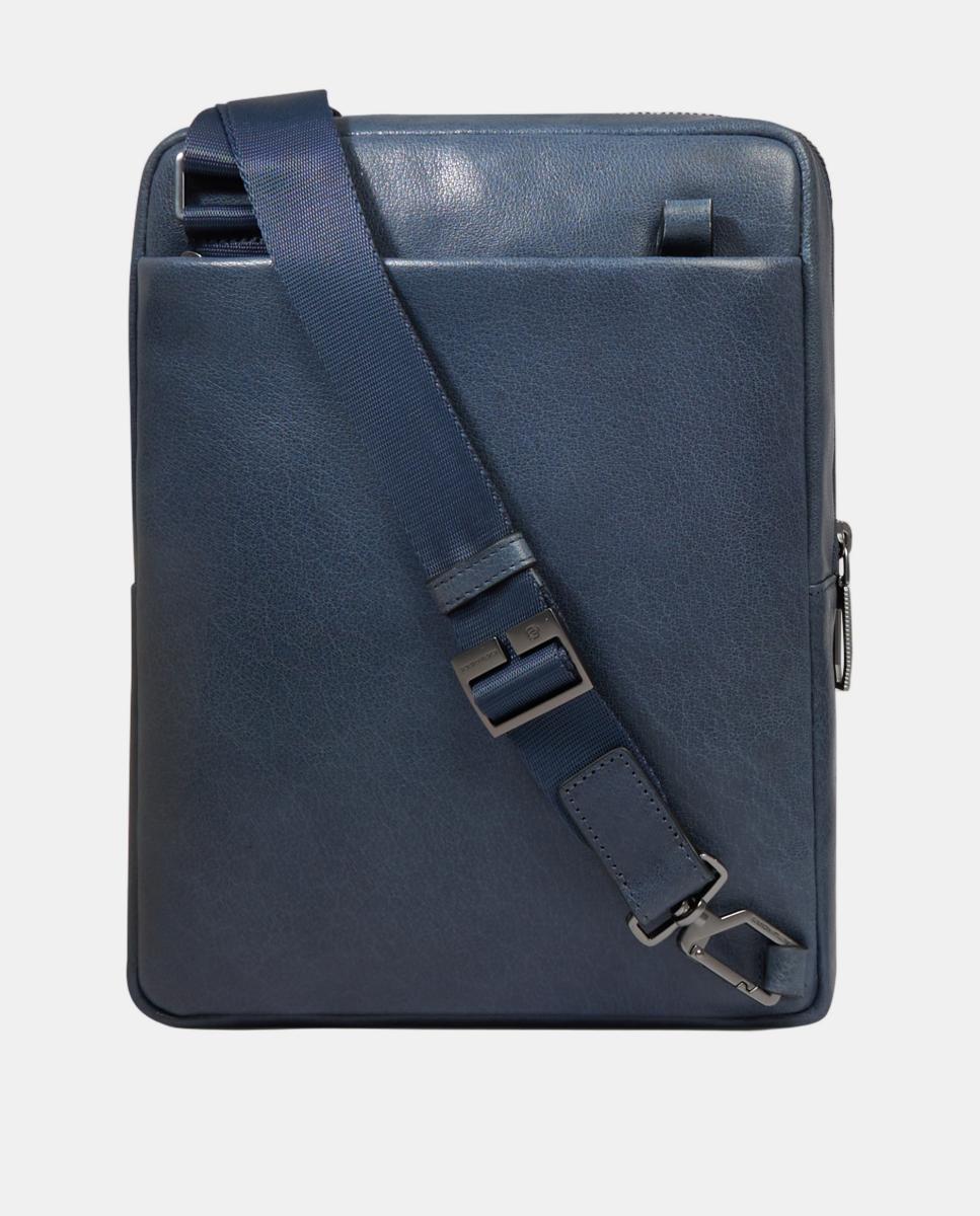 Mala a Tiracolo Cruzado em Pele para iPad® Azul-5