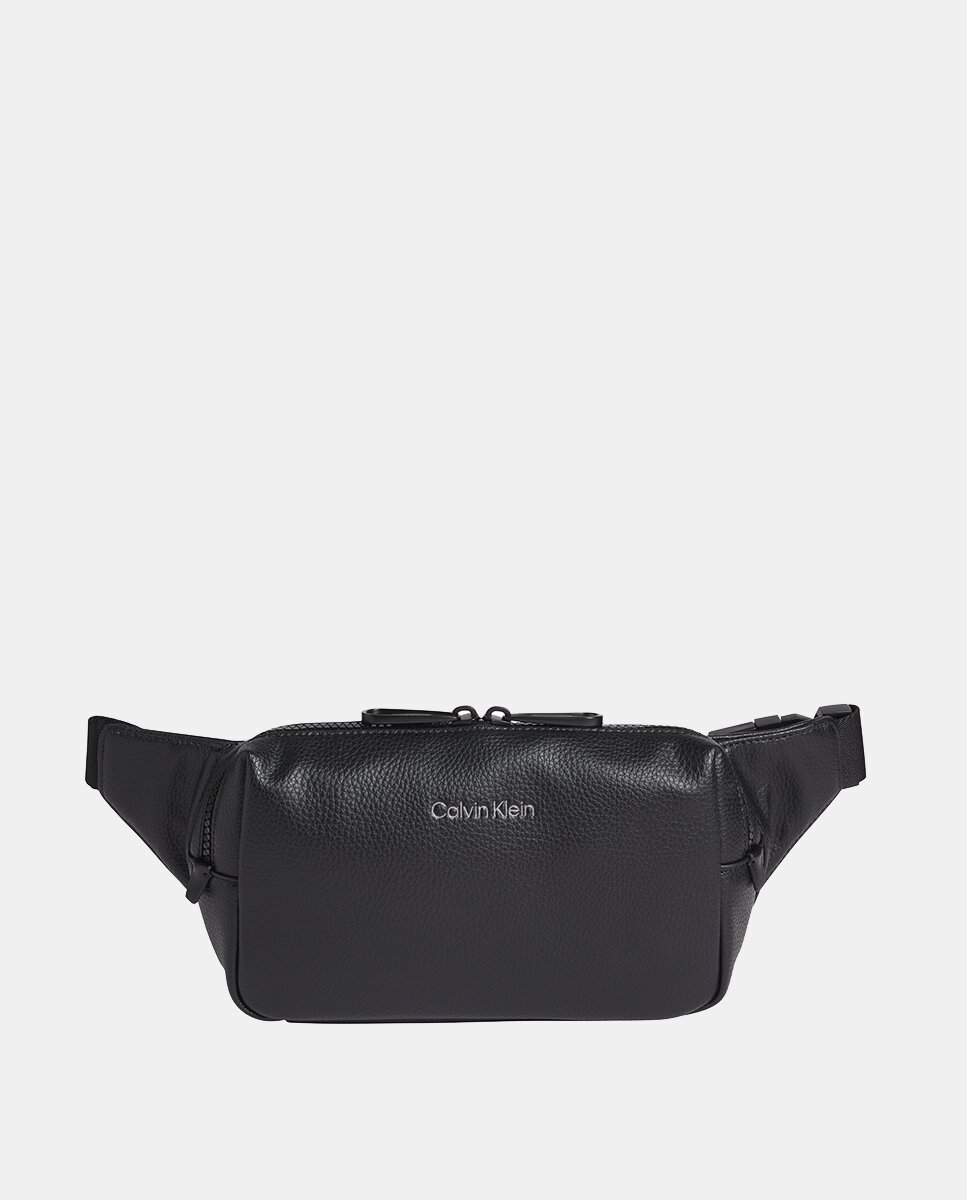 Bolsa de Cintura Ajustável Lisa com Textura e Logótipo à Frente Preto-1