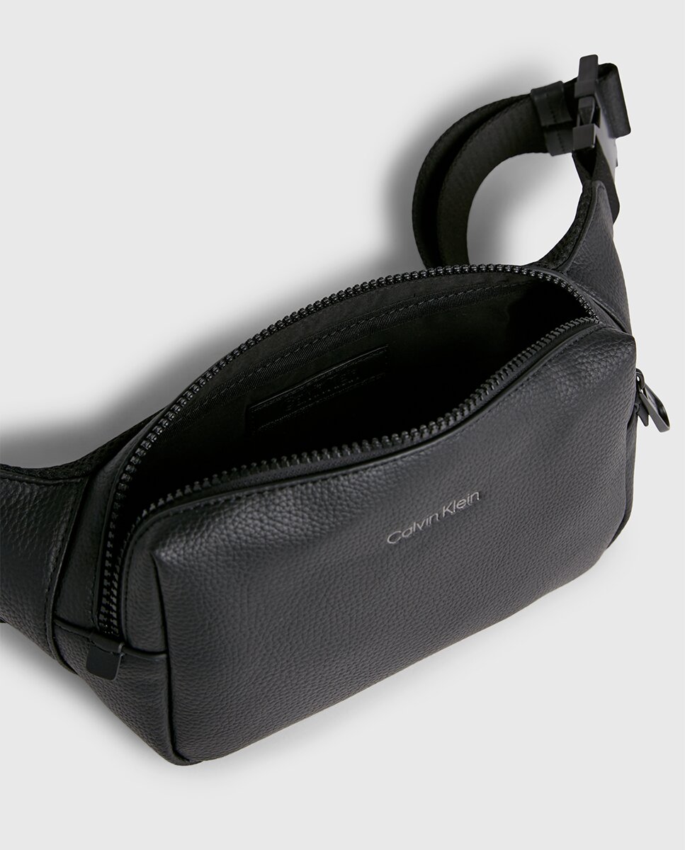 Bolsa de Cintura Ajustável Lisa com Textura e Logótipo à Frente Preto-2