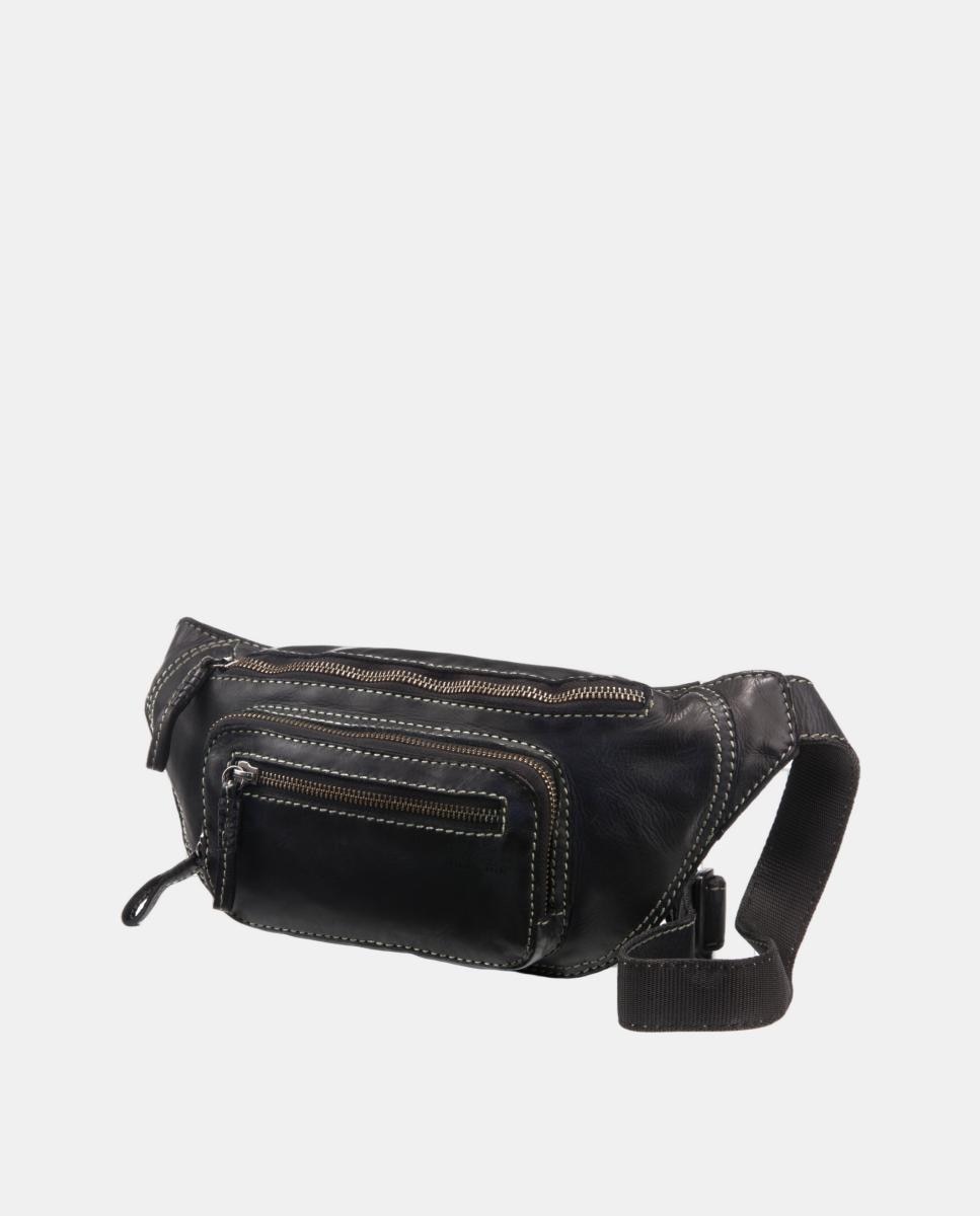 Bolsa de Cintura em Pele com Lavagem Preto-3