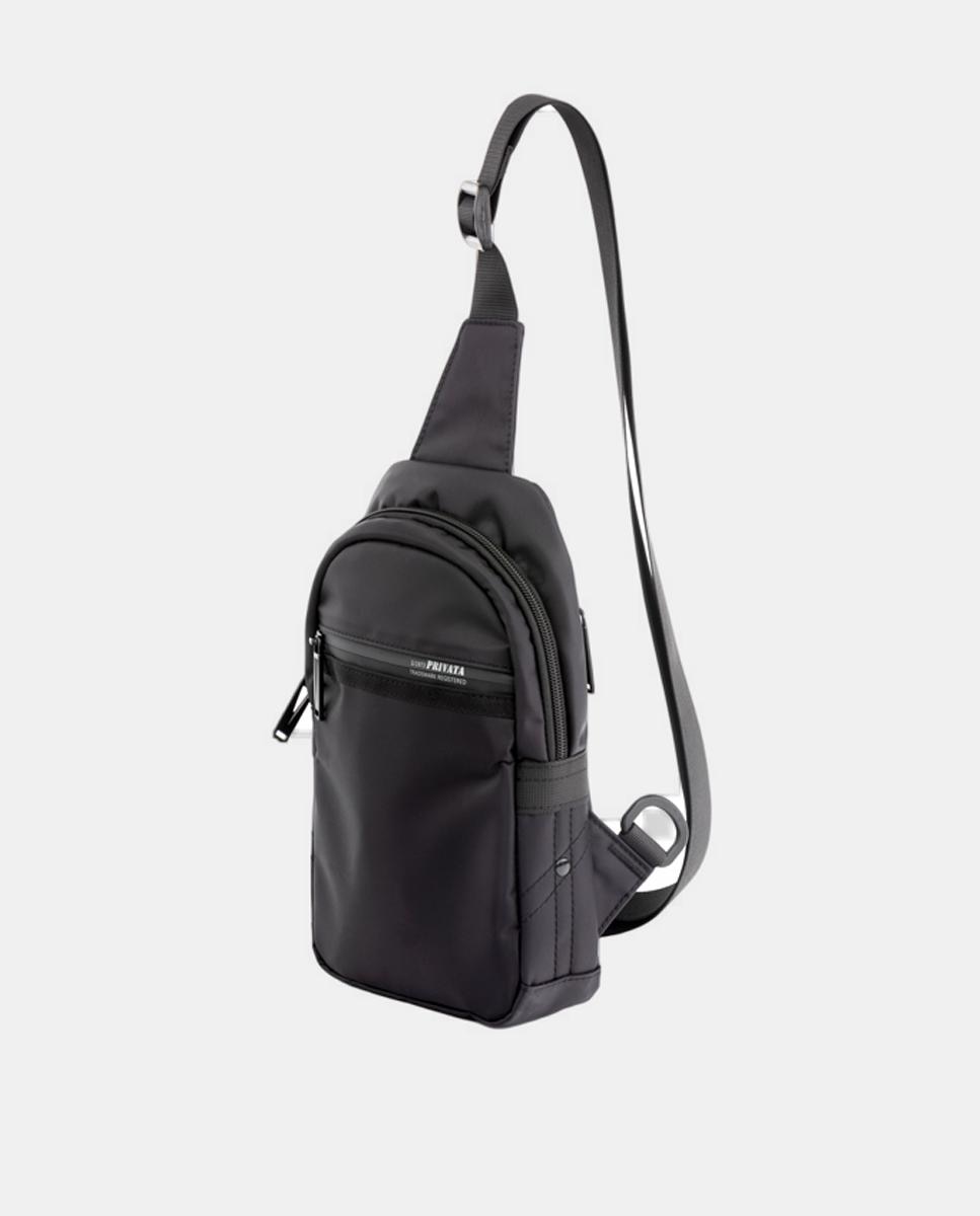 Mochila Cruzada de Nylon com uma Alça Preto-3
