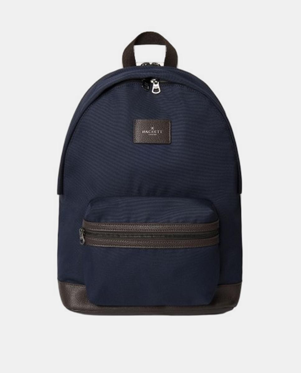 Mochila con logo Hackett, detalles de piel y bolsillo frontal de hombre - Azul Azul-1