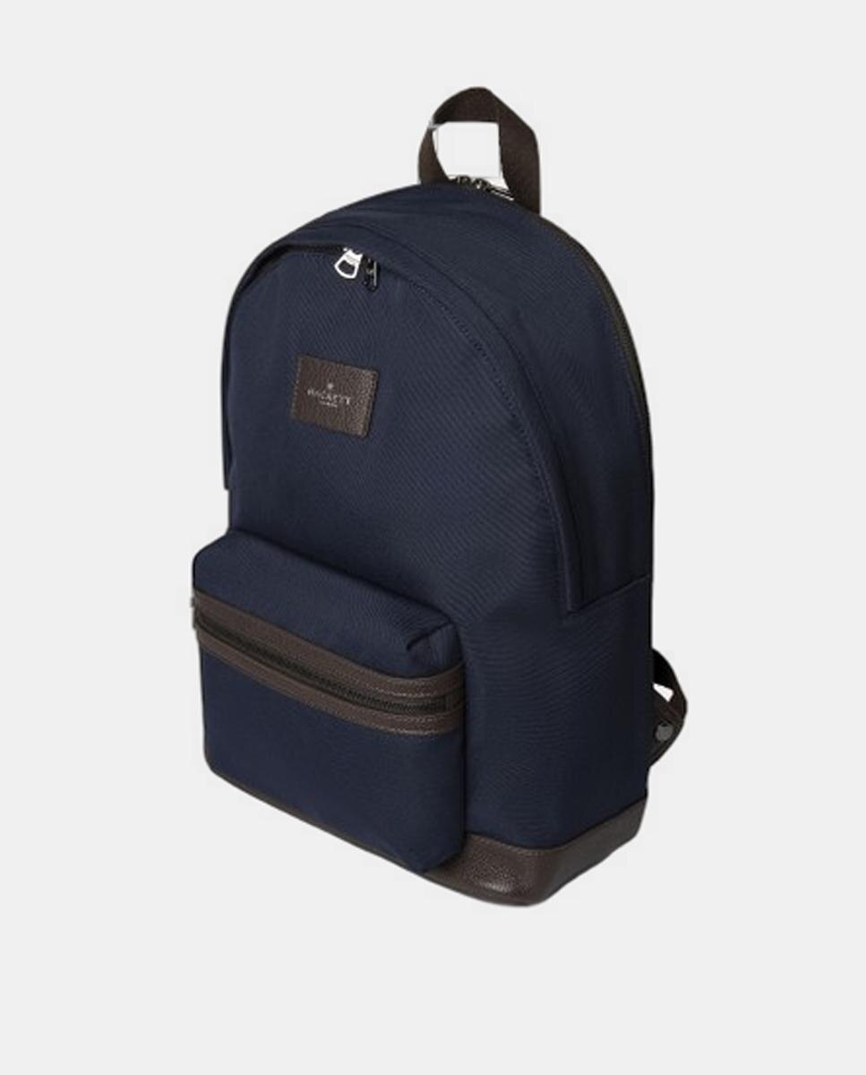 Mochila con logo Hackett, detalles de piel y bolsillo frontal de hombre - Azul Azul-3