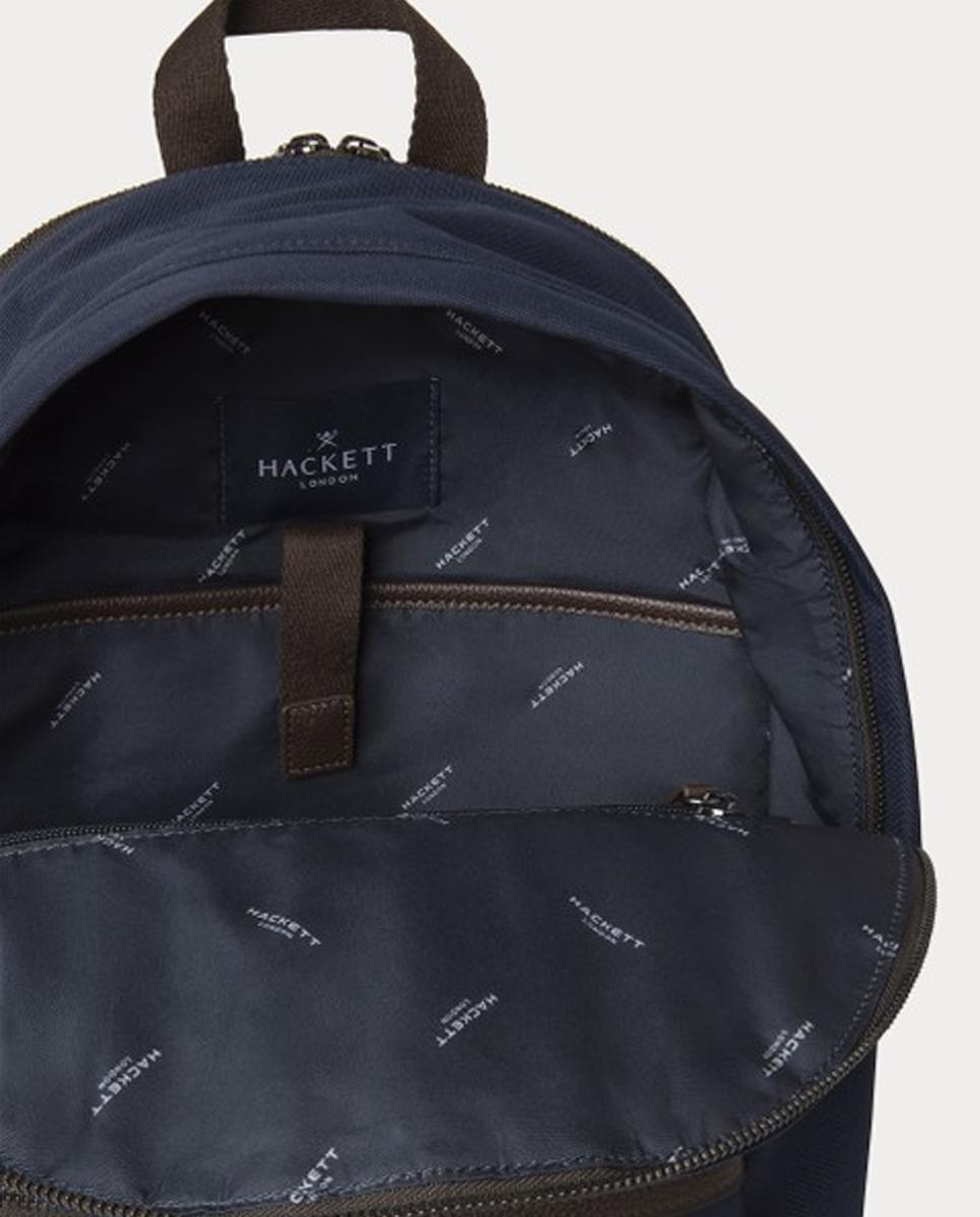 Mochila con logo Hackett, detalles de piel y bolsillo frontal de hombre - Azul Azul-4