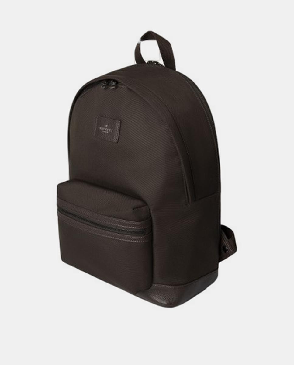 Mochila com Logótipo, Detalhes em Pele e Bolso à Frente Castanho-2