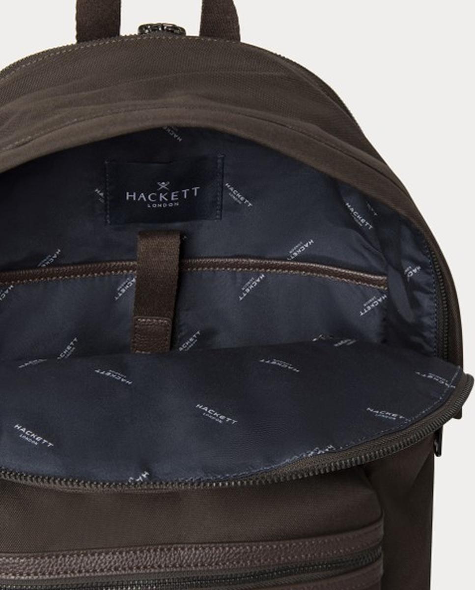 Mochila com Logótipo, Detalhes em Pele e Bolso à Frente Castanho-4