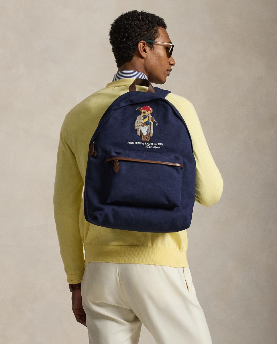Mochila com Polo Bear e em Lona Fina Azul-marinho-7