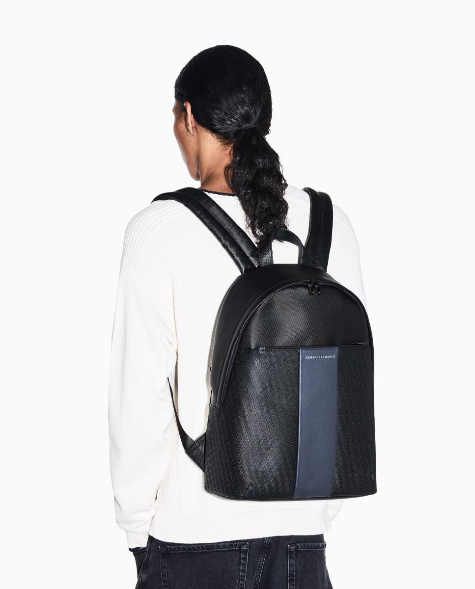 Mochila de hombre con cierre de cremallera y bolsillo frontal logos allover - Armani Exchange - Negro Negro-2