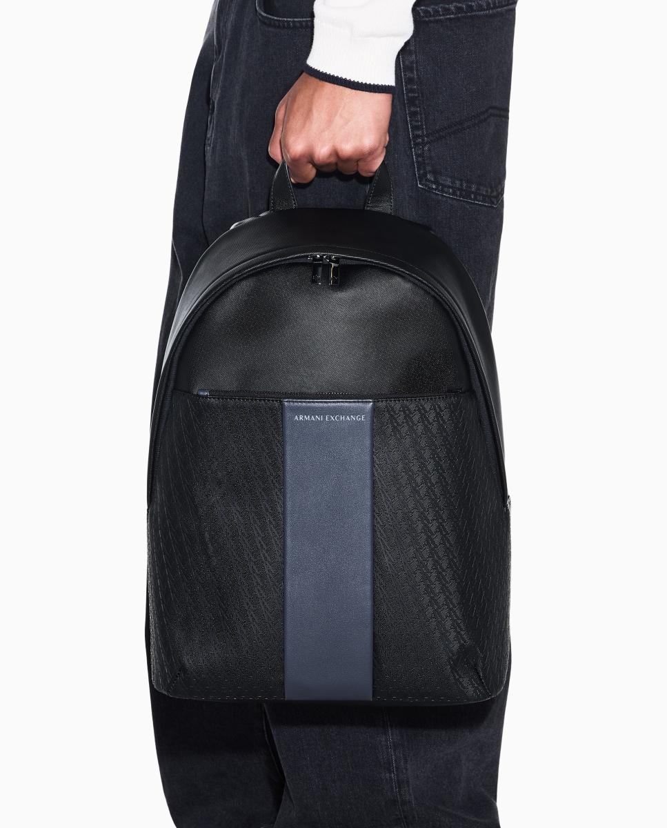 Mochila de hombre con cierre de cremallera y bolsillo frontal logos allover - Armani Exchange - Negro Negro-3