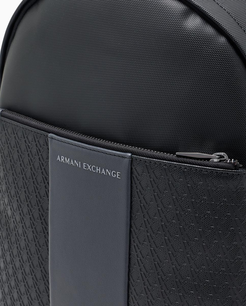 Mochila de hombre con cierre de cremallera y bolsillo frontal logos allover - Armani Exchange - Negro Negro-5