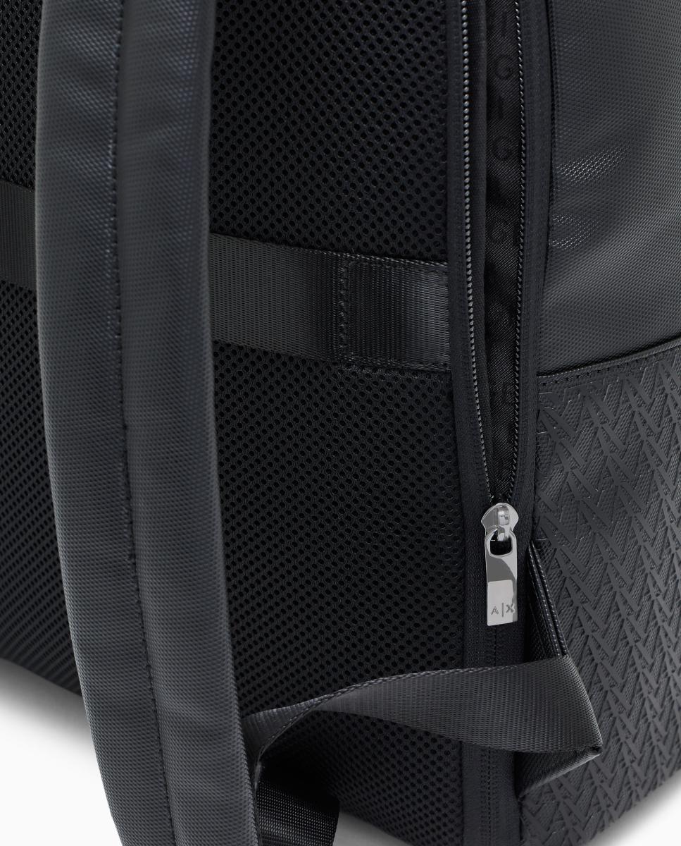 Mochila de hombre con cierre de cremallera y bolsillo frontal logos allover - Armani Exchange - Negro Negro-6