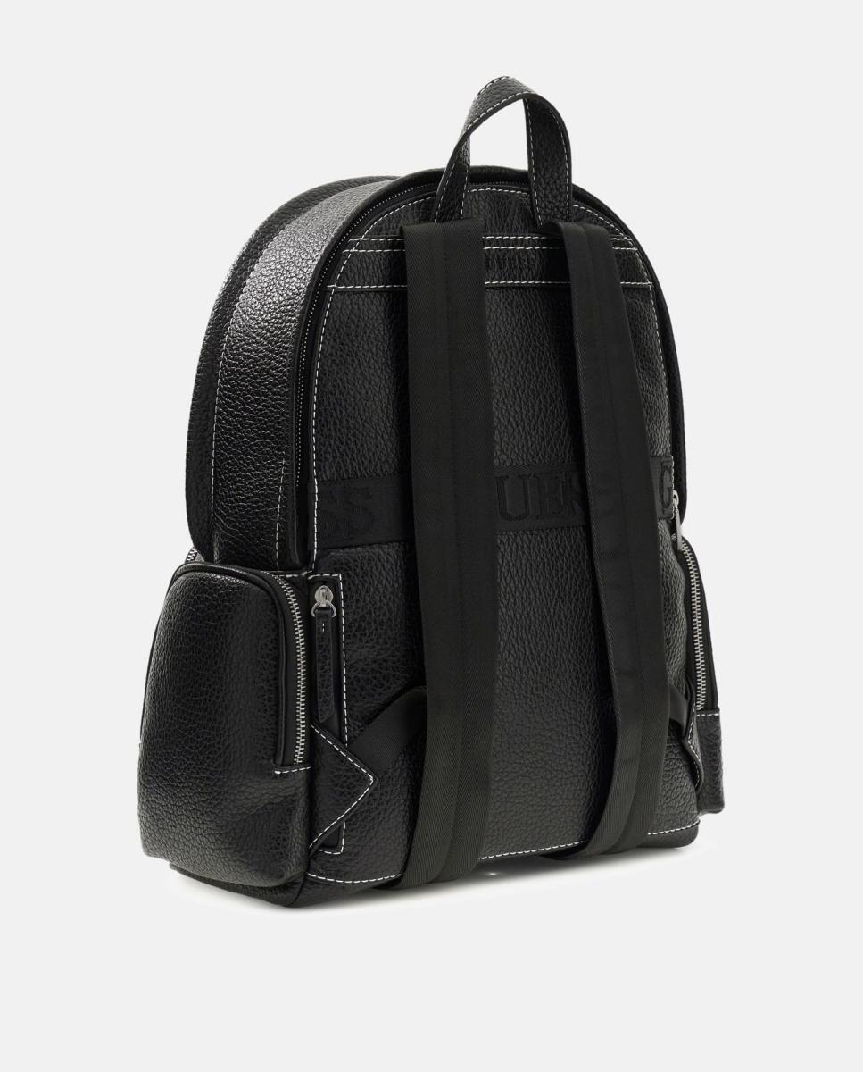 Mochila de Estrutura com Duplo Bolso à Frente e Fecho de Correr Preto-2