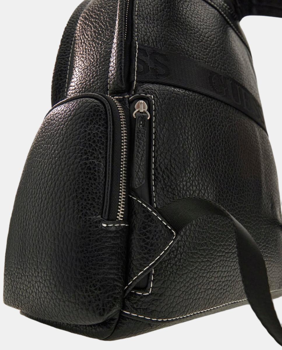 Mochila de Estrutura com Duplo Bolso à Frente e Fecho de Correr Preto-3