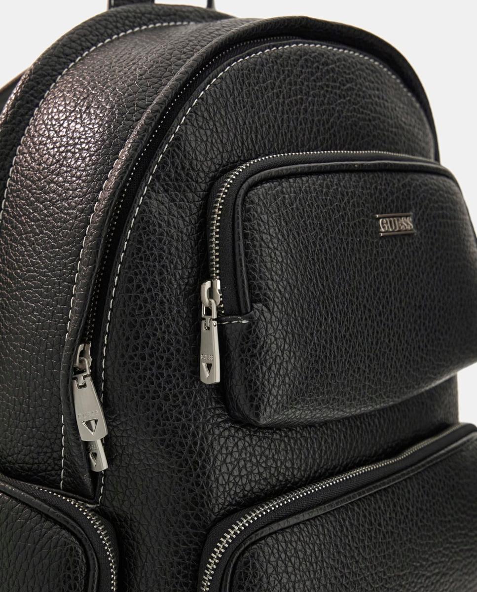 Mochila de Estrutura com Duplo Bolso à Frente e Fecho de Correr Preto-4
