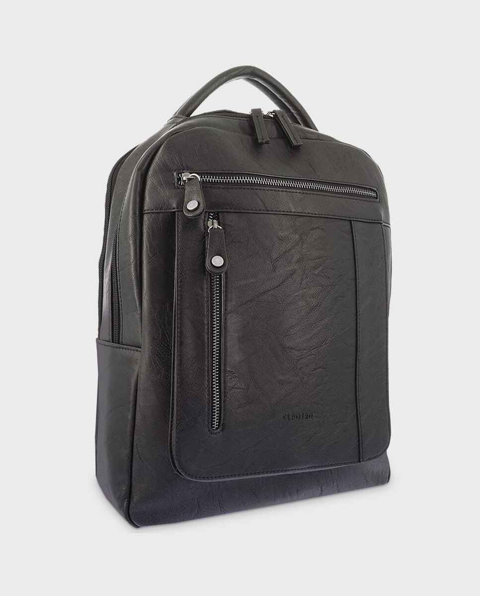 Mochila em lona castanha com espaço interior para portátil Preto-2