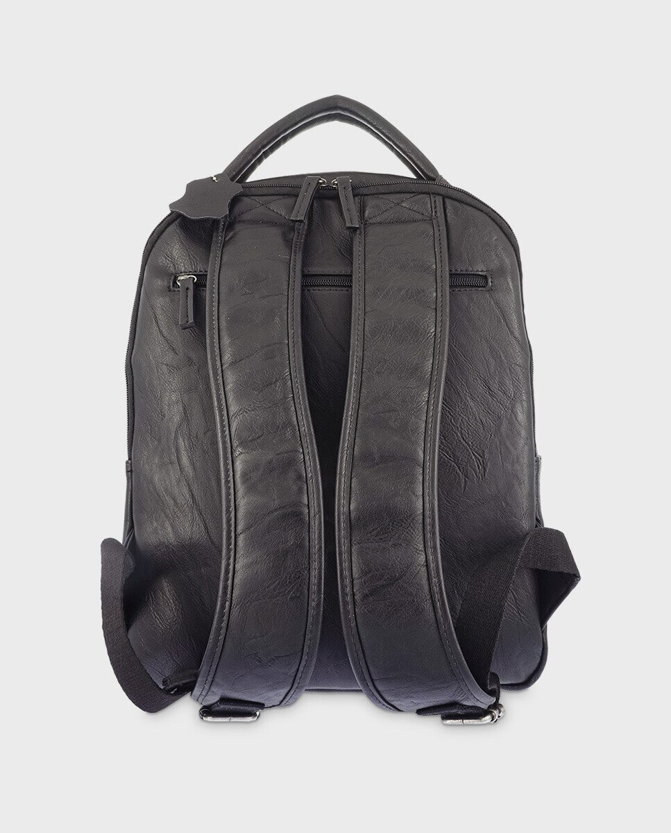 Mochila em lona castanha com espaço interior para portátil Preto-3