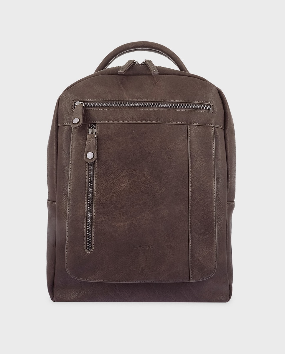 Mochila em lona castanha com espaço interior para portátil Castanho-1