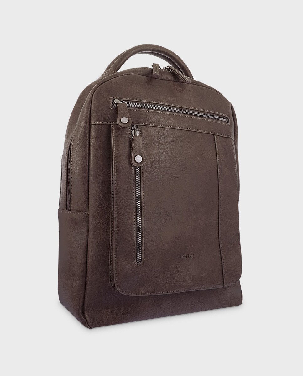 Mochila em lona castanha com espaço interior para portátil Castanho-2