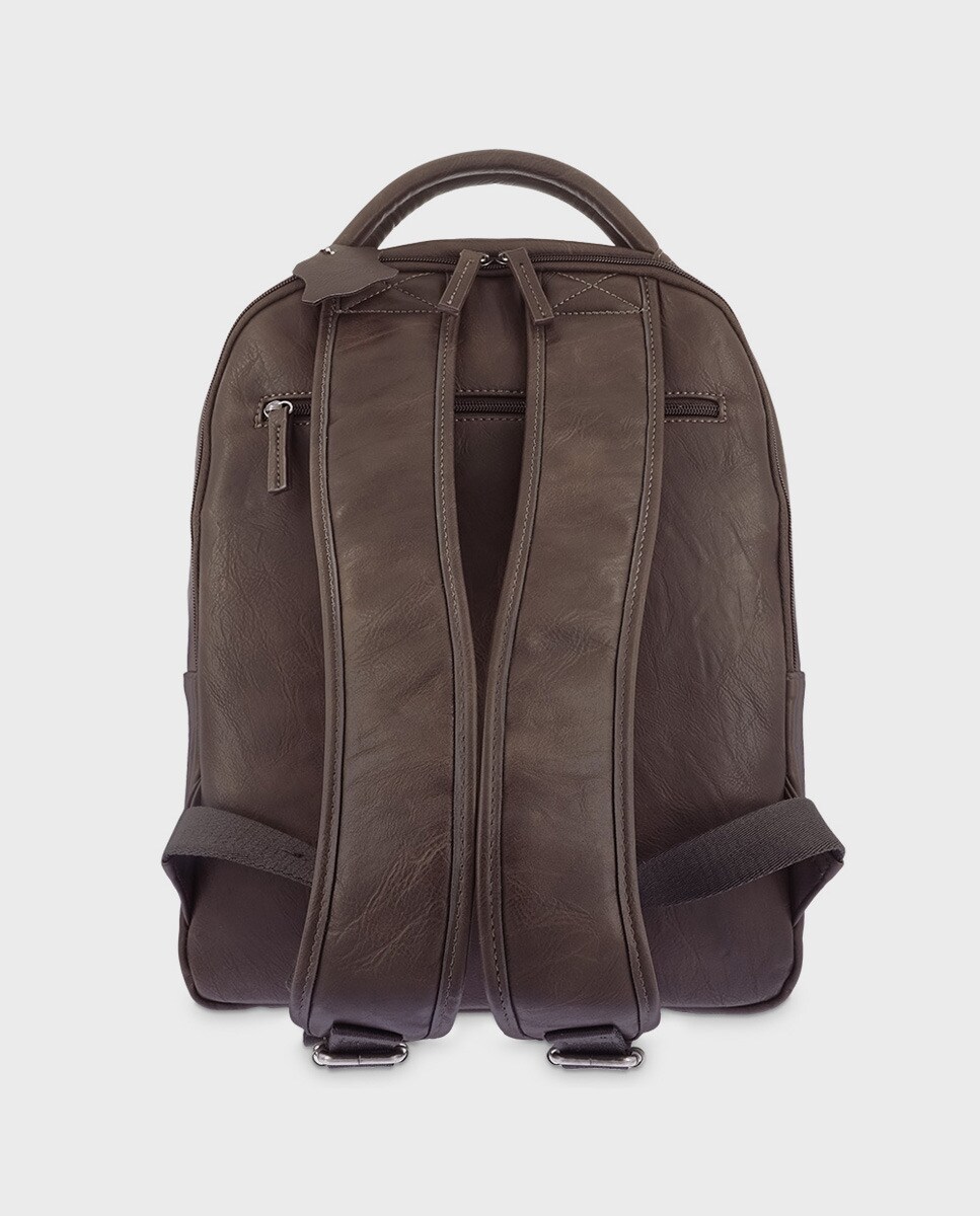 Mochila em lona castanha com espaço interior para portátil Castanho-3