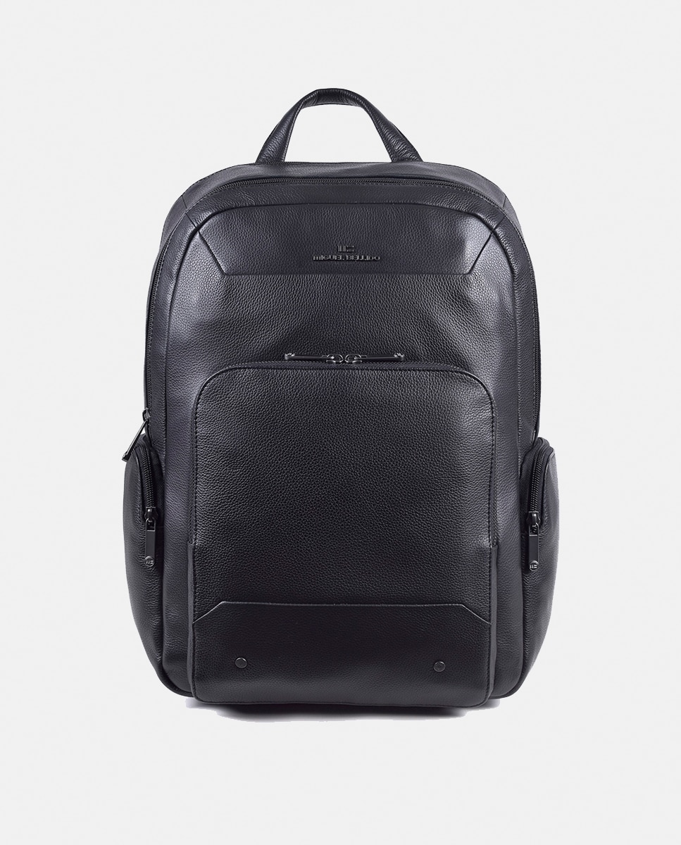 Mochila em Pele Legítima de Grão Natural Preto-1