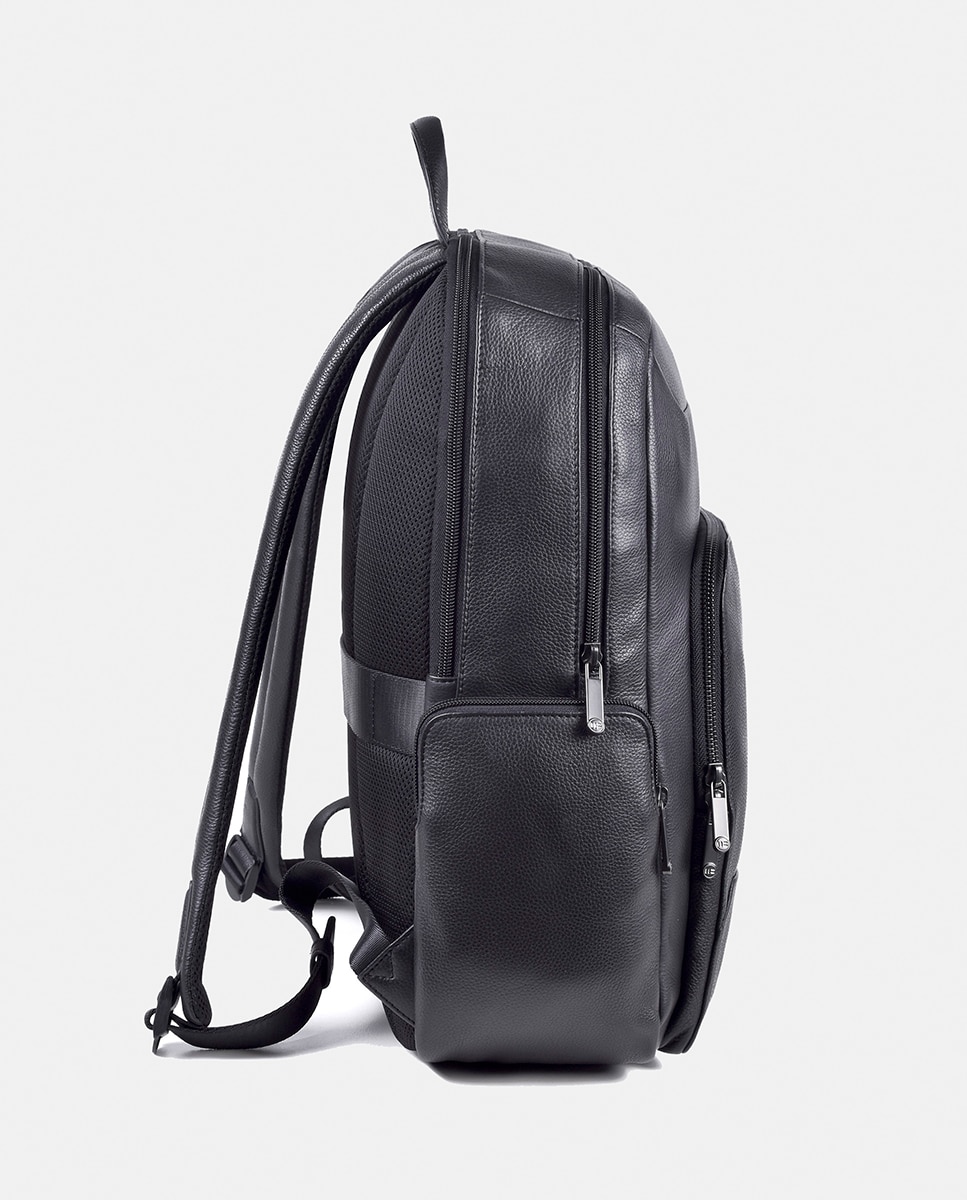 Mochila em Pele Legítima de Grão Natural Preto-2