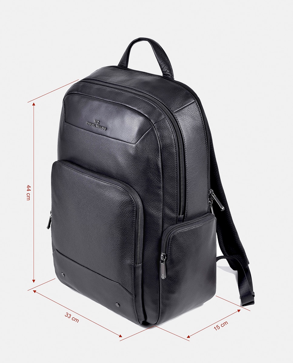 Mochila em Pele Legítima de Grão Natural Preto-3