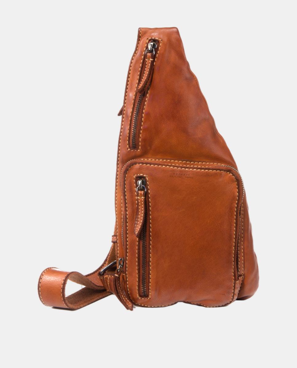 Mochila cruzada de una asa en piel lavada de hombre - Privata - Marrón claro Marrón claro-1