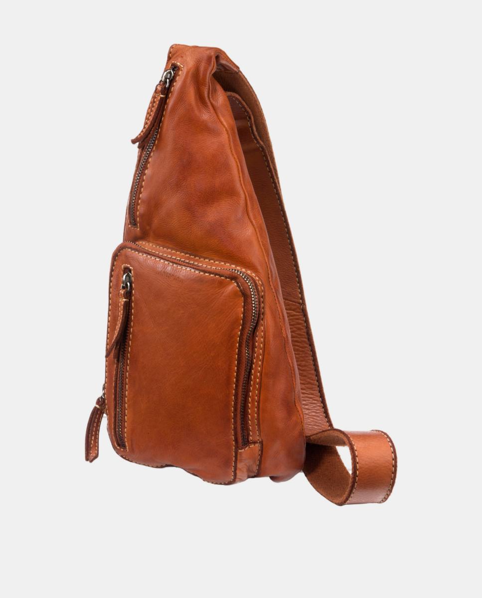 Mochila cruzada de una asa en piel lavada de hombre - Privata - Marrón claro Marrón claro-5