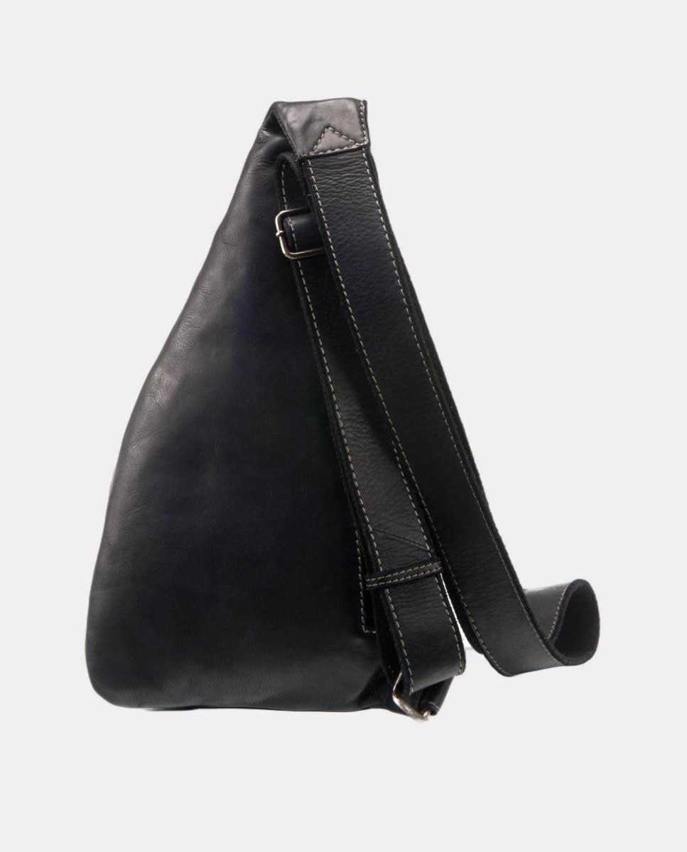 Mochila Cruzada de uma Alça em Pele com Lavagem Preto-2