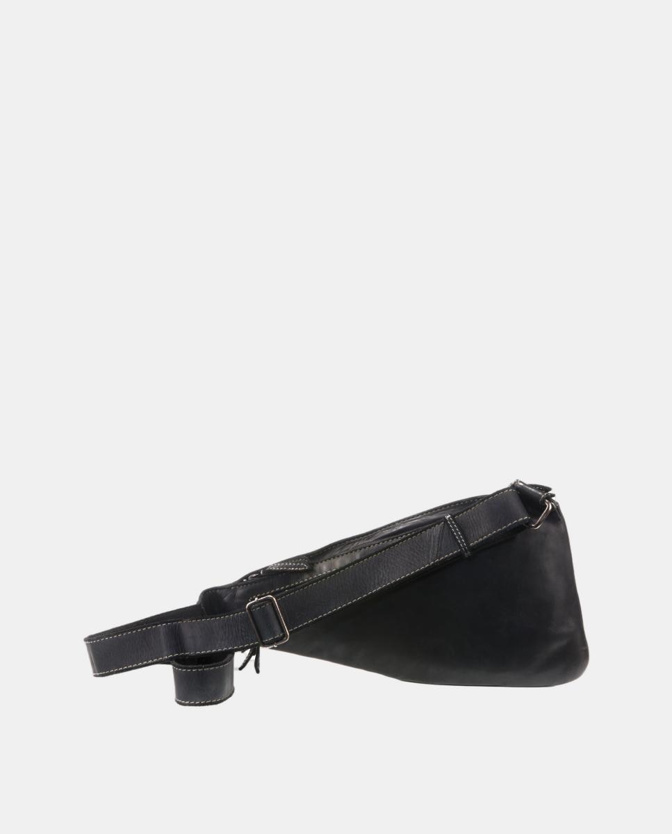 Mochila Cruzada de uma Alça em Pele com Lavagem Preto-4
