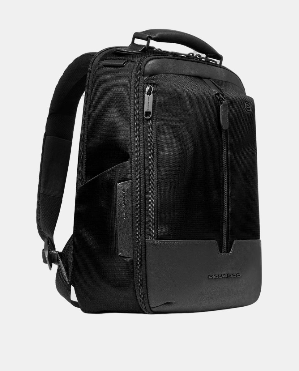 Mochila de Viagem em Tecido Reciclado e Pele para Portátil e iPad® com Suporte para Óculos, Bolso para AirPods®, RFID e Proteção Anti-Choque. Preto-2