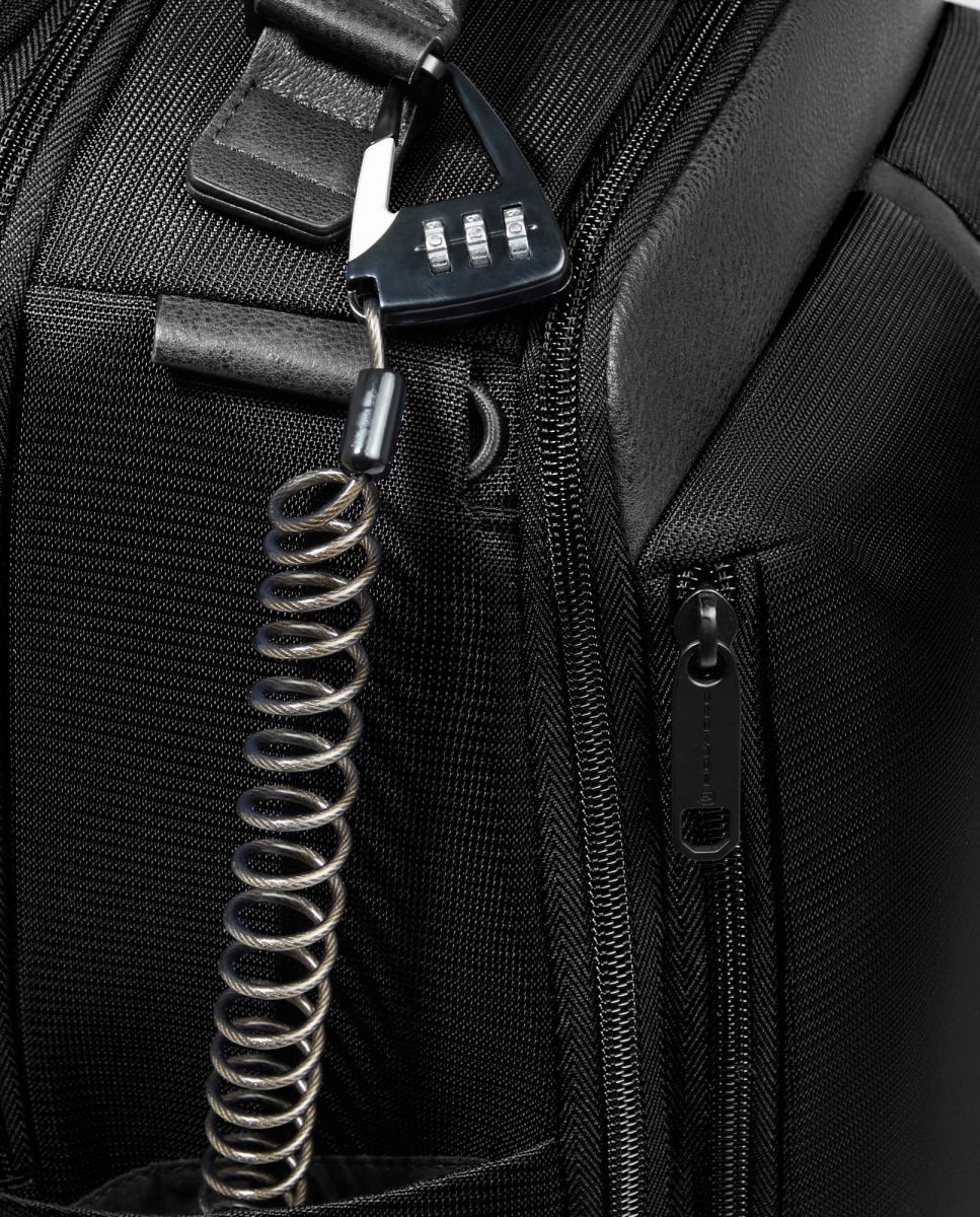 Mochila de Viagem em Tecido Reciclado e Pele para Portátil e iPad® com Suporte para Óculos, Bolso para AirPods®, RFID e Proteção Anti-Choque. Preto-5