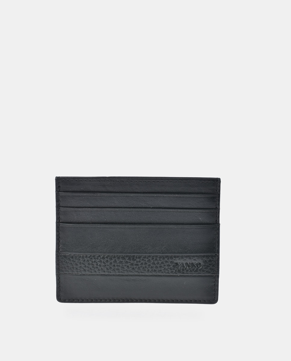Tarjetero plano hombre YANKO en piel color - Negro Negro-1