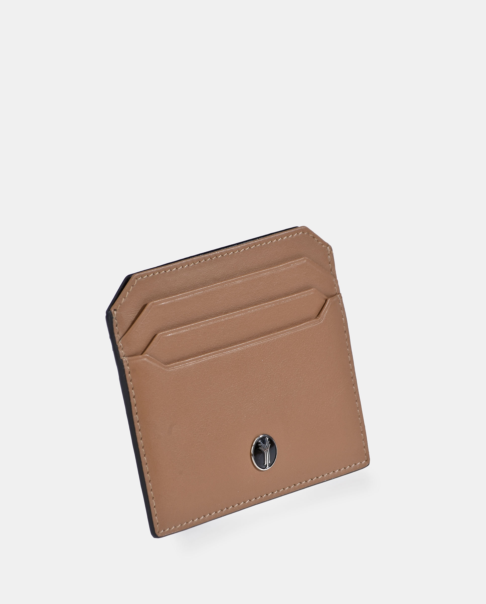 Porta-Cartões Plano em Pele - Camel Castanho-claro-2