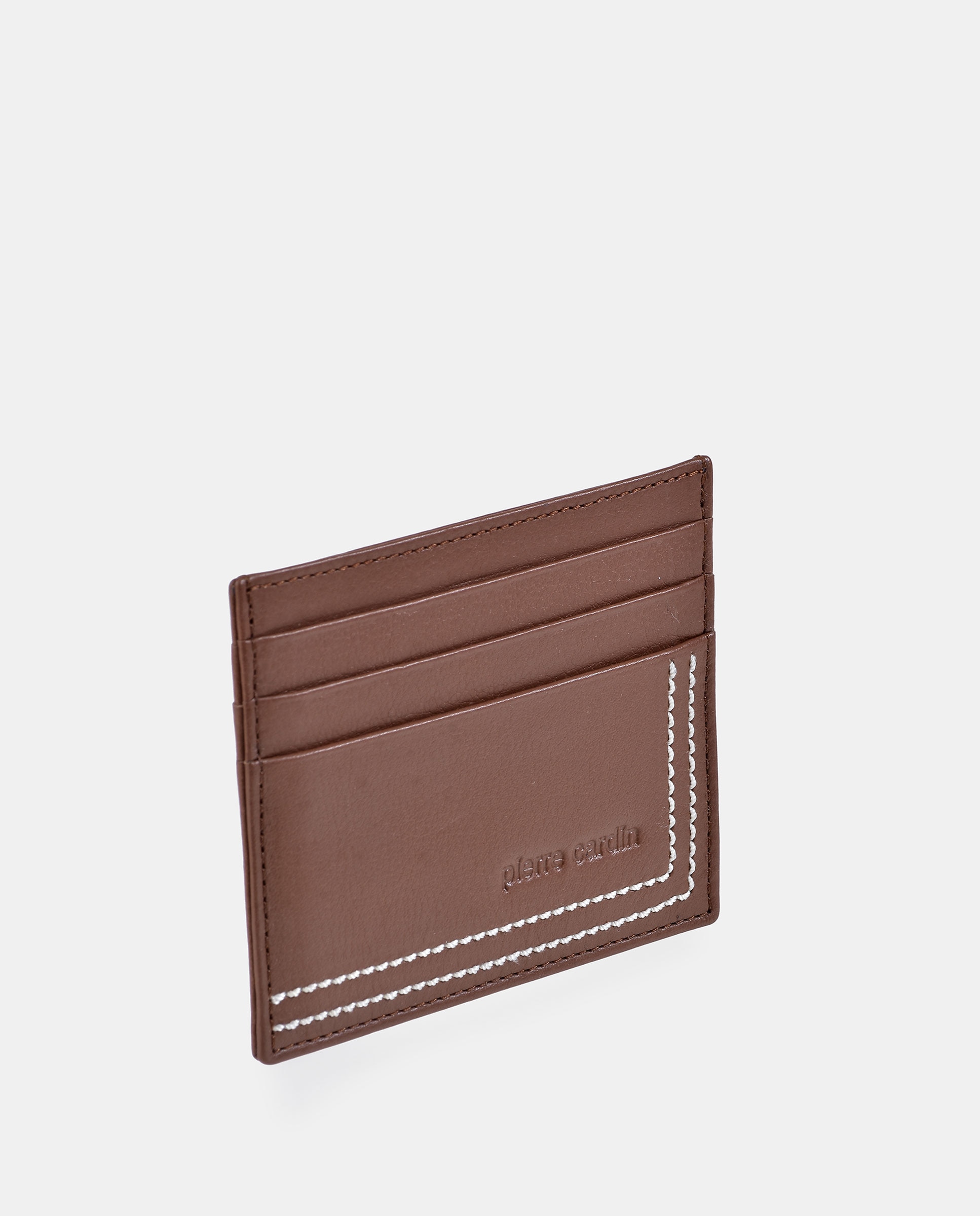 Porta-Cartões Plano em Pele com Costuras Azuis - Preto Camel-2