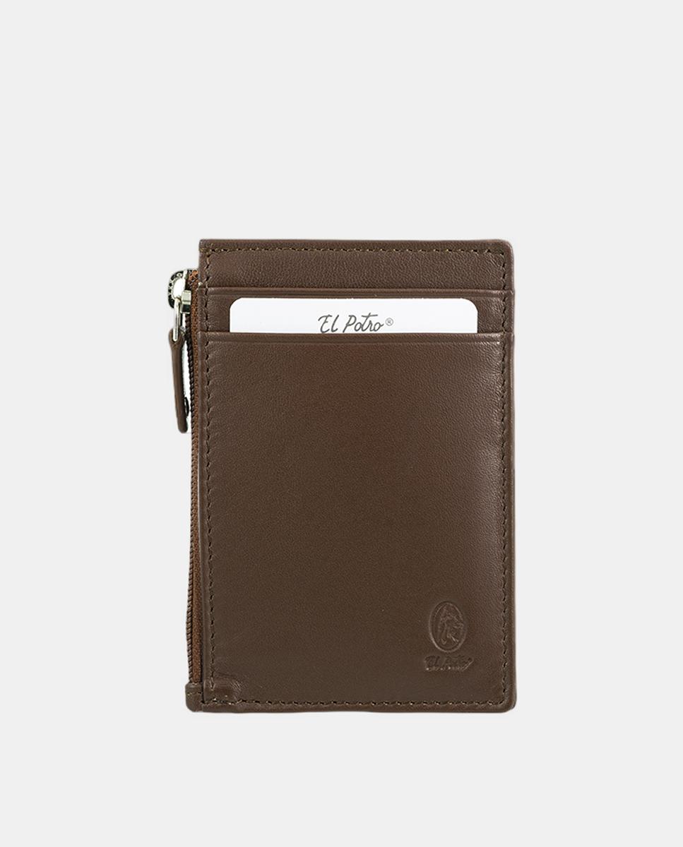 Imagem 0 de Porta-cartões em pele castanho com porta-moedas